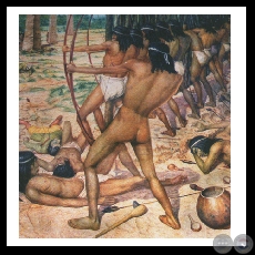 NATIVOS DEFENDIENDO TERRITORIO - Obra de Roberto Holden Jara - Año 1958